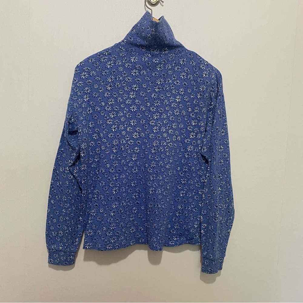 Vintage Brass Plum Nordstrom Blue Floral Daisy Print Turtleneck Top L 90s Y2K - Picture 4 of 8